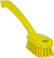 Vikan - 0.8" Bristle Length, Polyester Food Service Brush - 3" Long x 1.6" Wide Head, 10.2" OAL, Ergonomic Handle, Yellow, Polypropylene Block - USA Tool & Supply