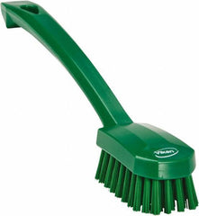 Vikan - 0.8" Bristle Length, Polyester Food Service Brush - 3" Long x 1.6" Wide Head, 10.2" OAL, Ergonomic Handle, Green, Polypropylene Block - USA Tool & Supply