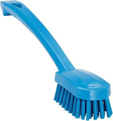 Vikan - 0.8" Bristle Length, Polyester Food Service Brush - 3" Long x 1.6" Wide Head, 10.2" OAL, Ergonomic Handle, Blue, Polypropylene Block - USA Tool & Supply