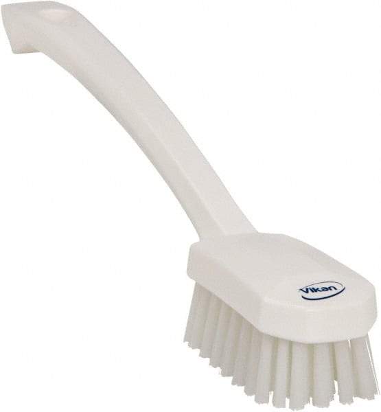 Vikan - 0.8" Bristle Length, Polyester Food Service Brush - 3" Long x 1.6" Wide Head, 10.2" OAL, Ergonomic Handle, White, Polypropylene Block - USA Tool & Supply