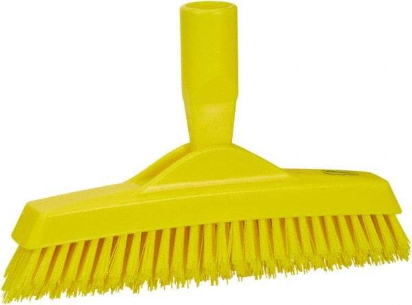 Vikan - 1.6" Bristle Length, Polyester Utility Scrub Brush - 9" Long x 1-1/2" Wide Head, 9-1/4" OAL, European Threaded Handle, Yellow, Polypropylene Block - USA Tool & Supply