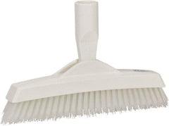 Vikan - 1.6" Bristle Length, Polyester Utility Scrub Brush - 9" Long x 1-1/2" Wide Head, 9-1/4" OAL, European Threaded Handle, White, Polypropylene Block - USA Tool & Supply