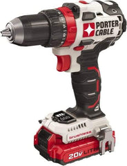 Porter-Cable - 20 Volt 1/2" Chuck Mid-Handle Cordless Drill - 0-1800 RPM, Keyless Chuck, Reversible, 2 Lithium-Ion Batteries Included - USA Tool & Supply