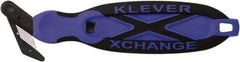 Klever Innovations - Quick-Change Safety Cutter - 1-1/4" Carbon Steel Blade, Blue Plastic/Softgrip Handle, 1 Blade Included - USA Tool & Supply