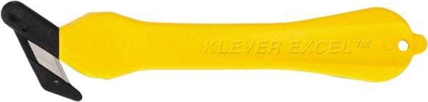 Klever Innovations - Fixed Safety Cutter - 1-1/4" Carbon Steel Blade, Yellow Plastic Handle, 1 Blade Included - USA Tool & Supply