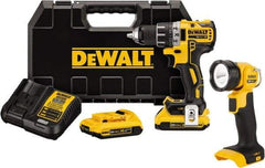 DeWALT - 20 Volt 1/2" Chuck Mid-Handle Cordless Drill - 0-500 & 0-2000 RPM, Keyless Chuck, Reversible, 2 Lithium-Ion Batteries Included - USA Tool & Supply