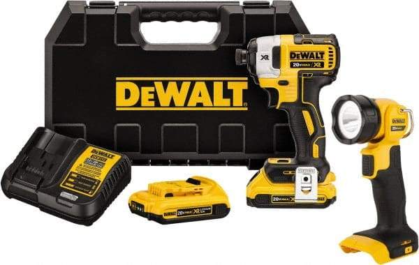 DeWALT - 20 Volt, 1/4" Drive, 20, 125, 152 Ft/Lb Torque, Cordless Impact Driver - 1000, 2800, 3250 RPM, Lithium-Ion Battery Included - USA Tool & Supply