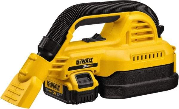 DeWALT - 0.5 Gal Plastic Tank, Battery Powered Wet/Dry Vacuum - 0.33 Peak hp, 20 Volt, 1-1/4" Hose Fitting, Cordless, HEPA Filter, Accessories Included - USA Tool & Supply