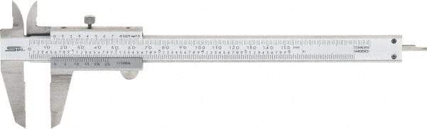 SPI - 0 to 150mm Stainless Steel Vernier Caliper - 0.02mm Graduation, 1.57" Jaw Depth, 0.001" Accuracy, Includes NIST Traceability Certificate - USA Tool & Supply