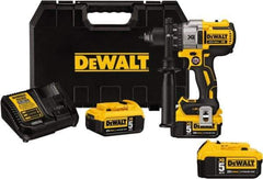 DeWALT - 20 Volt 1/2" Chuck Pistol Grip Handle Cordless Drill - 0-2000 RPM, Keyless Chuck, Reversible, 2 Lithium-Ion Batteries Included - USA Tool & Supply