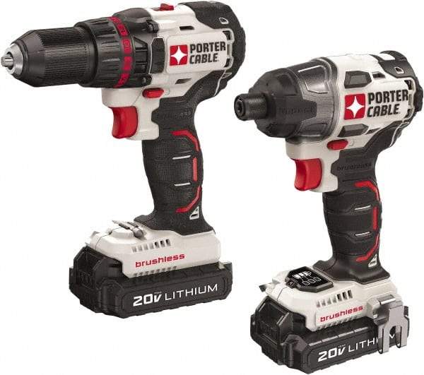 Porter-Cable - 20 Volt Cordless Tool Combination Kit - Includes 1/2" Brushless Drill/Driver & 1/4" Brushless Impact Driver, Lithium-Ion Battery Included - USA Tool & Supply