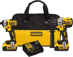 DeWALT - 20 Volt Cordless Tool Combination Kit - Includes 1/2" Brushless Hammerdrill & 1/4" Brushless Compact Impact Driver, Lithium-Ion Battery Included - USA Tool & Supply