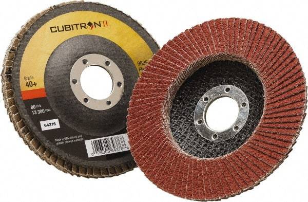 3M - 40 Grit, 4-1/2" Disc Diam, 7/8" Center Hole, Type 27 Ceramic Flap Disc - 13,300 Max RPM, Polyester Backing, Arbor Attaching System, Coated - USA Tool & Supply