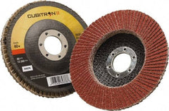 3M - 40 Grit, 4-1/2" Disc Diam, 7/8" Center Hole, Type 27 Ceramic Flap Disc - 13,300 Max RPM, Polyester Backing, Arbor Attaching System, Coated - USA Tool & Supply