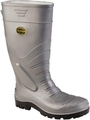 OLIVER - Men's Size 8 Wide Width Steel Knee Boot - Gray, PVC/Nitrile Blend Upper, PVC/Nitrile Blend Outsole, 16" High, Pull-On, Heat Resistant, Puncture Resistant - USA Tool & Supply