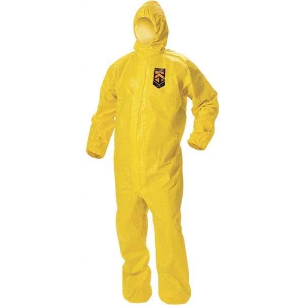 KleenGuard - Size XL PE Film Chemical Resistant Coveralls - Yellow, Zipper Closure, Elastic Cuffs, Elastic Ankles, Taped Seams, ISO Class 1, 2 & 3 - USA Tool & Supply