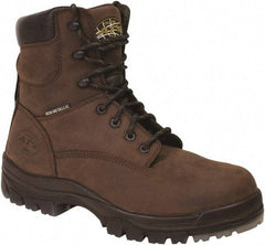 OLIVER - Men's Size 8.5 Wide Width Plain Work Boot - Brown, Leather Upper, Rubber Outsole, 6" High, Lace-Up - USA Tool & Supply