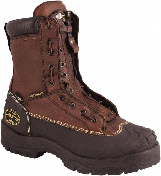 OLIVER - Men's Size 8.5 Wide Width Steel Work Boot - Brown, Leather Upper, Rubber Outsole, 8" High, Lace-Up - USA Tool & Supply