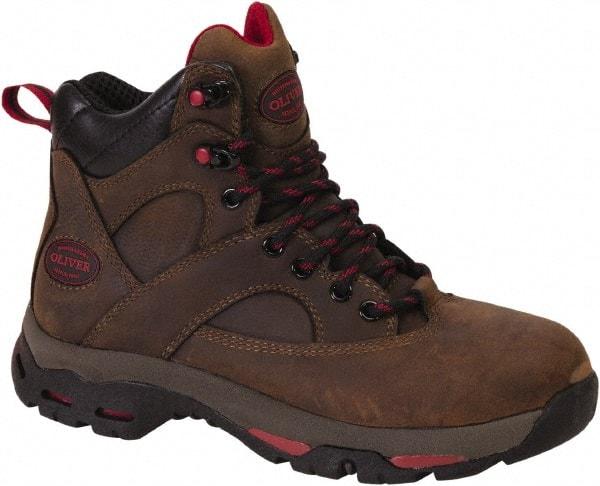 OLIVER - Women's Medium Width Steel Work Boot - Brown, Leather Upper, Rubber Outsole, 6" High, Lace-Up - USA Tool & Supply