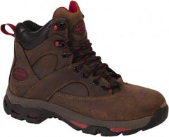 OLIVER - Women's Medium Width Steel Work Boot - Brown, Leather Upper, Rubber Outsole, 6" High, Lace-Up - USA Tool & Supply
