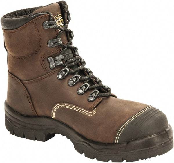 OLIVER - Men's Size 14 Wide Width Steel Work Boot - Brown, Leather Upper, Polyurethane/Rubber Outsole, 6" High, Lace-Up - USA Tool & Supply