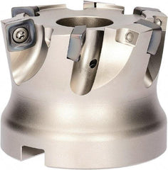 Kyocera - 6 Inserts, 63mm Cutter Diam, 1.5mm Max Depth of Cut, Indexable High-Feed Face Mill - 0.4331" Arbor Hole Diam, 10.4mm Keyway Width, 50mm High, MFH Toolholder, SOMT 10 Inserts - USA Tool & Supply