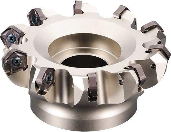 Kyocera - 160mm Cut Diam, 40mm Arbor Hole, 6mm Max Depth of Cut, 45° Indexable Chamfer & Angle Face Mill - 12 Inserts, PNEU 12..\xB6PNMU 12.. Insert, Right Hand Cut, 12 Flutes, Series MFPN - USA Tool & Supply