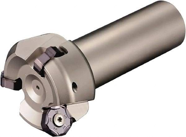Kyocera - 45° Lead Angle, 2.81" Max Cut Diam, 2-1/2" Min Cut Diam, 0.23" Max Depth of Cut, Indexable Chamfer and Angle End Mill - 4 Inserts, PNEU 1205, PNMU 1205 Insert Style, 3.6" Overall Length, Straight Shank - USA Tool & Supply