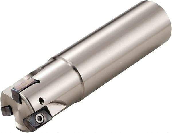 Kyocera - 1-1/2" Cut Diam, 0.393" Max Depth of Cut, 1-1/4" Shank Diam, 4-1/8" OAL, Indexable Square Shoulder End Mill - LOMU 1004..ER-GH, LOMU 1004..ER-GM, LOMU 1004..ER-SM Inserts, Weldon Shank, 90° Lead Angle, Through Coolant, Series M-Four - USA Tool & Supply