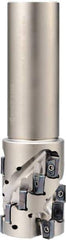 Kyocera - 25mm Cut Diam, 28mm Max Depth of Cut, 25mm Shank Diam, 120mm OAL, Indexable Square Shoulder Helical End Mill - LOMU 1004..ER-GH, LOMU 1004..ER-GM, LOMU 1004..ER-SM Inserts, Cylindrical Shank, 90° Lead Angle, Through Coolant, Series M-Four - USA Tool & Supply