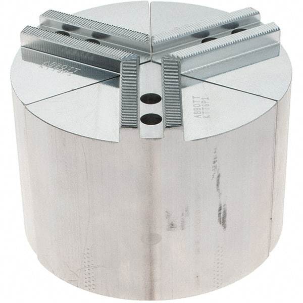 Abbott Workholding Products - 6" Max Chuck Capacity, 1.5mm x 60° Serrated Interface, Round Soft Lathe Chuck Jaw - 3 Jaw, Aluminum, 0.7874" Btw Mount Hole Ctrs, 6" Wide, 4" High, 10mm Fastener - USA Tool & Supply