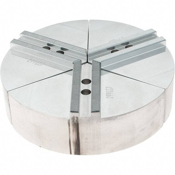 Abbott Workholding Products - 6" Max Chuck Capacity, 1.5mm x 60° Serrated Interface, Round Soft Lathe Chuck Jaw - 3 Jaw, Aluminum, 0.7874" Btw Mount Hole Ctrs, 8" Wide, 2" High, 10mm Fastener - USA Tool & Supply