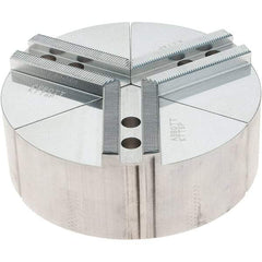 Abbott Workholding Products - 6" Max Chuck Capacity, 1.5mm x 60° Serrated Interface, Round Soft Lathe Chuck Jaw - 3 Jaw, Aluminum, 0.7874" Btw Mount Hole Ctrs, 6" Wide, 2" High, 10mm Fastener - USA Tool & Supply