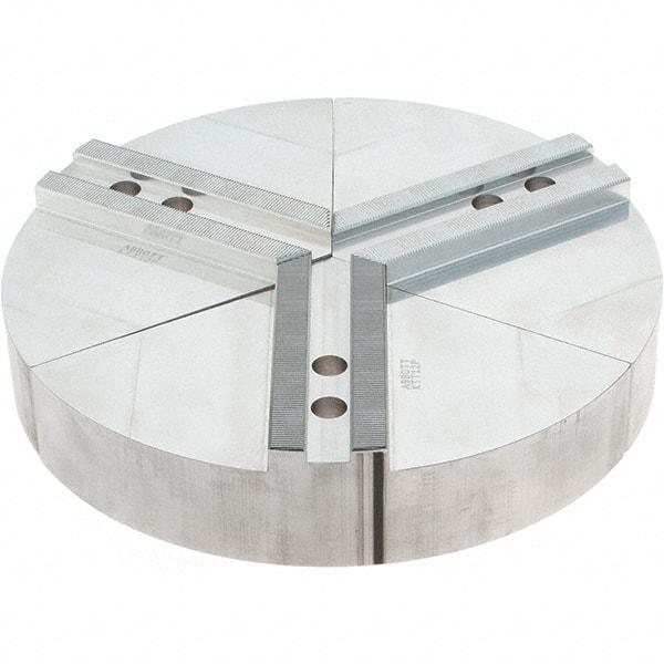 Abbott Workholding Products - 12" Max Chuck Capacity, 1.5mm x 60° Serrated Interface, Round Soft Lathe Chuck Jaw - 3 Jaw, Aluminum, 1.1811" Btw Mount Hole Ctrs, 12" Wide, 2" High, 14mm Fastener - USA Tool & Supply