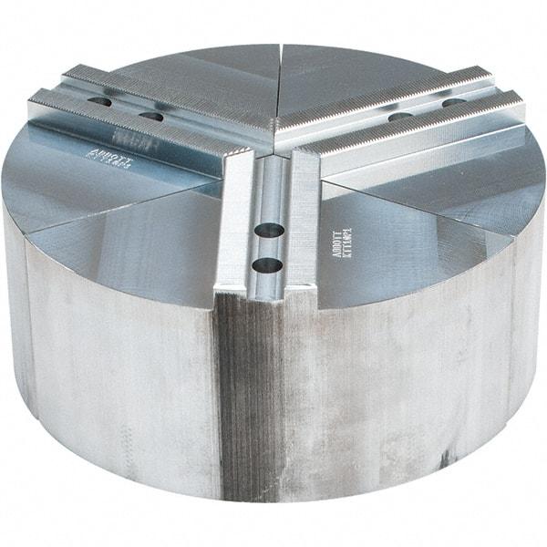 Abbott Workholding Products - 10" Max Chuck Capacity, 1.5mm x 60° Serrated Interface, Round Soft Lathe Chuck Jaw - 3 Jaw, Aluminum, 1.1811" Btw Mount Hole Ctrs, 10" Wide, 4" High, 12mm Fastener - USA Tool & Supply
