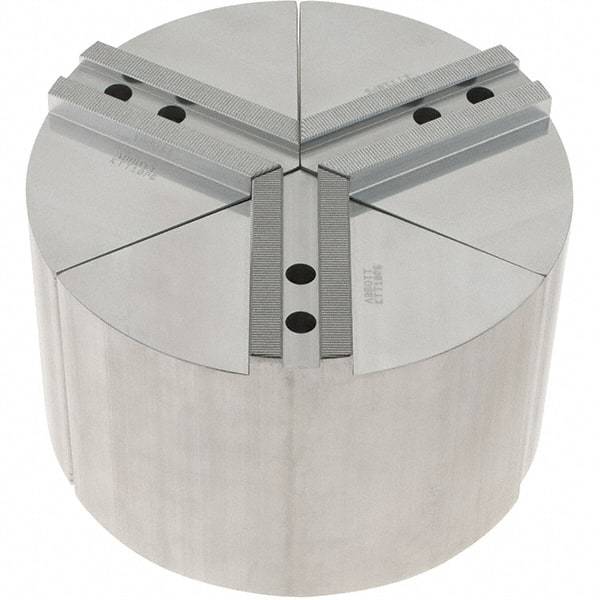 Abbott Workholding Products - 10" Max Chuck Capacity, 1.5mm x 60° Serrated Interface, Round Soft Lathe Chuck Jaw - 3 Jaw, Aluminum, 1.1811" Btw Mount Hole Ctrs, 10" Wide, 6" High, 12mm Fastener - USA Tool & Supply