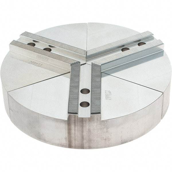 Abbott Workholding Products - 10" Max Chuck Capacity, 1.5mm x 60° Serrated Interface, Round Soft Lathe Chuck Jaw - 3 Jaw, Aluminum, 1.1811" Btw Mount Hole Ctrs, 10" Wide, 2" High, 12mm Fastener - USA Tool & Supply