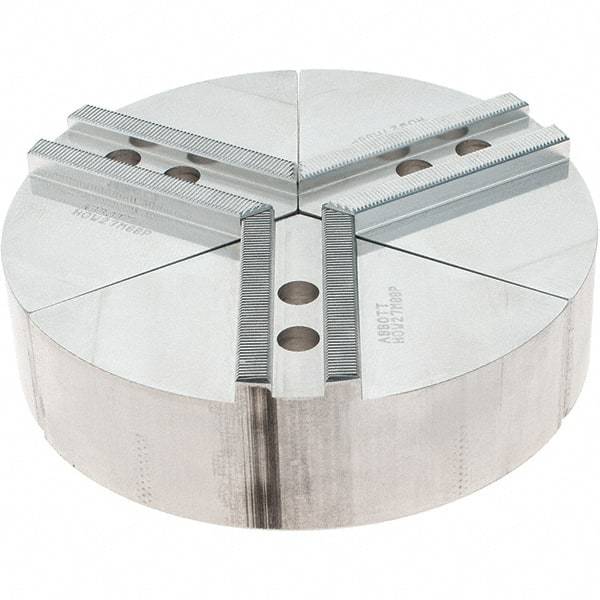 Abbott Workholding Products - 8" Max Chuck Capacity, 1.5mm x 60° Serrated Interface, Round Soft Lathe Chuck Jaw - 3 Jaw, Aluminum, 0.9843" Btw Mount Hole Ctrs, 8" Wide, 2" High, 12mm Fastener - USA Tool & Supply