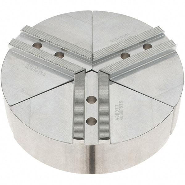 Abbott Workholding Products - 8" Max Chuck Capacity, 1.5mm x 60° Serrated Interface, Round Soft Lathe Chuck Jaw - 3 Jaw, Aluminum, 1.1811" Btw Mount Hole Ctrs, 8" Wide, 2" High, 10mm Fastener - USA Tool & Supply