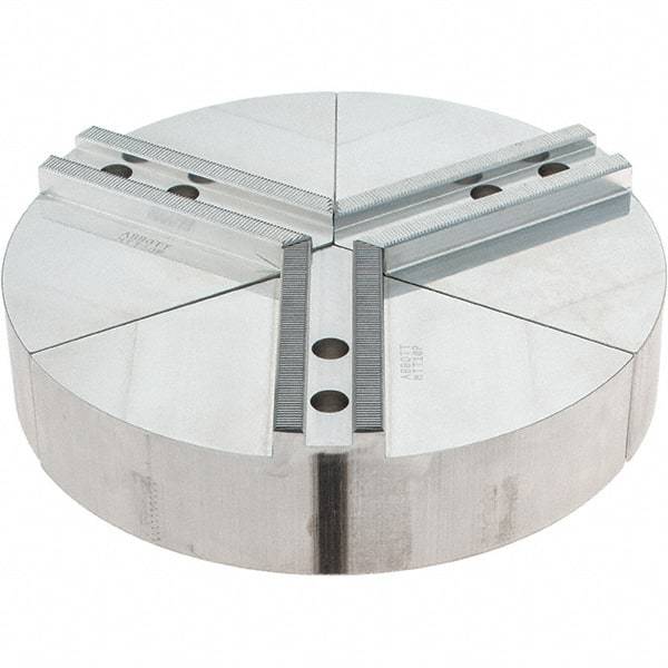 Abbott Workholding Products - 10" Max Chuck Capacity, 1.5mm x 60° Serrated Interface, Round Soft Lathe Chuck Jaw - 3 Jaw, Aluminum, 1.2598" Btw Mount Hole Ctrs, 10" Wide, 2" High, 12mm Fastener - USA Tool & Supply