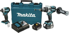 Makita - 18 Volt Cordless Tool Combination Kit - Includes 1/2" Hammer Drill & 1/4" Impact Driver, Lithium-Ion Battery Included - USA Tool & Supply