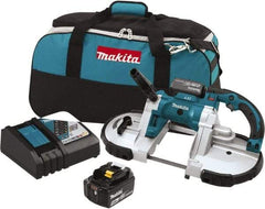 Makita - 18 Volt, 44-7/8" Blade, 530 SFPM Cordless Portable Bandsaw - 4-3/4" (Round) & 4-3/4 x 4-3/4" (Rectangle) Cutting Capacity, Lithium-Ion Battery Included - USA Tool & Supply