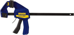 Irwin - 12" Capacity, 3-3/16" Throat Depth Carbon Steel Bar Clamp - 300 Lb Clamping Pressure, 19-1/4" OAL, 492.13mm Max Spread - USA Tool & Supply