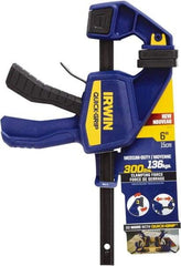 Irwin - 6" Capacity, 3-3/16" Throat Depth Carbon Steel Bar Clamp - 300 Lb Clamping Pressure, 13-1/4" OAL, 339.73mm Max Spread - USA Tool & Supply