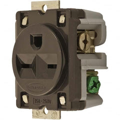 Hubbell Wiring Device-Kellems - 250 VAC 15A NEMA 6-15R Industrial Grade Brown Straight Blade Single Receptacle - USA Tool & Supply