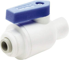Parker - 1/4" Pipe, Full Port, Polypropylene Valve Female Connector Ball Valve - Bi-Directional, Push-to-Connect x FNPT Ends, Wedge Handle, 150 WOG - USA Tool & Supply