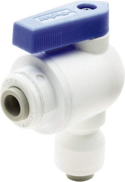 Parker - 3/8" Pipe, Full Port, Polypropylene Valve Elbow Union Ball Valve - Bi-Directional, Push-to-Connect x Push-to-Connect Ends, Wedge Handle, 150 WOG - USA Tool & Supply