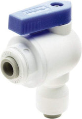 Parker - 1/4" Pipe, Full Port, Polypropylene Valve Elbow Union Ball Valve - Bi-Directional, Push-to-Connect x Push-to-Connect Ends, Wedge Handle, 150 WOG - USA Tool & Supply