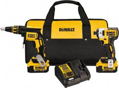 DeWALT - 20 Volt Cordless Tool Combination Kit - Includes Brushless Drywall Screwgun & 1/4" Brushless 3-Speed Impact Driver, Lithium-Ion Battery Included - USA Tool & Supply