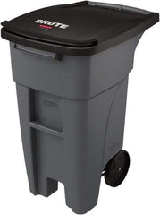 Rubbermaid - 32 Gal Gray Rectangle Trash Can - Plastic, None Graphic, 37.16" High x 20.62" Wide, Lid Included - USA Tool & Supply